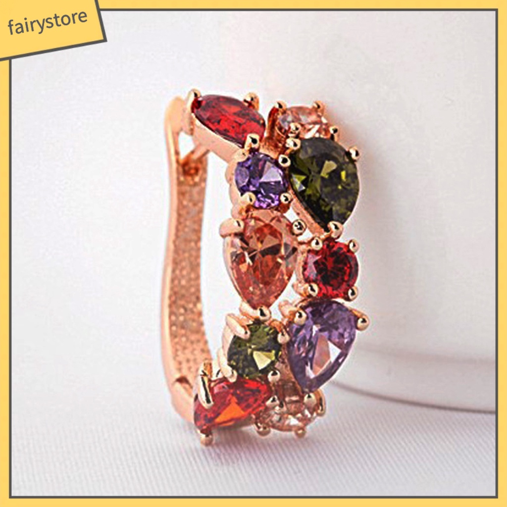 1 Đôi Bông Tai Tròn Đính Đá Zircon Nhiều Màu Thoải Mái Thời Trang Dành Cho Nữ