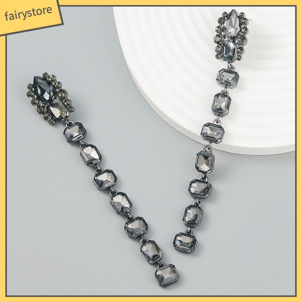 1 Đôi Bông Tai Hình Học Dáng Dài Đính Đá Nhiều Màu Thời Trang