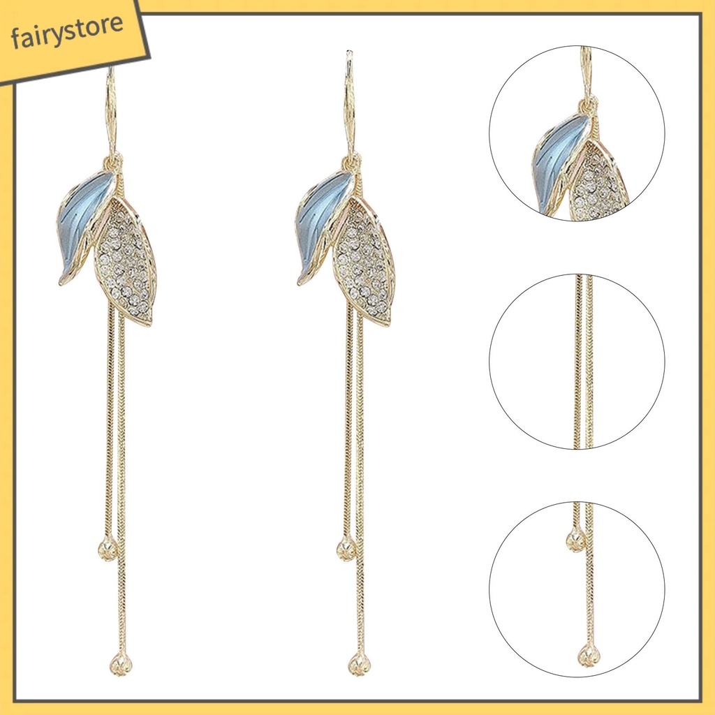 1 Đôi Bông Tai Hình Chiếc Lá Đính Đá Thời Trang Dành Cho Nữ
