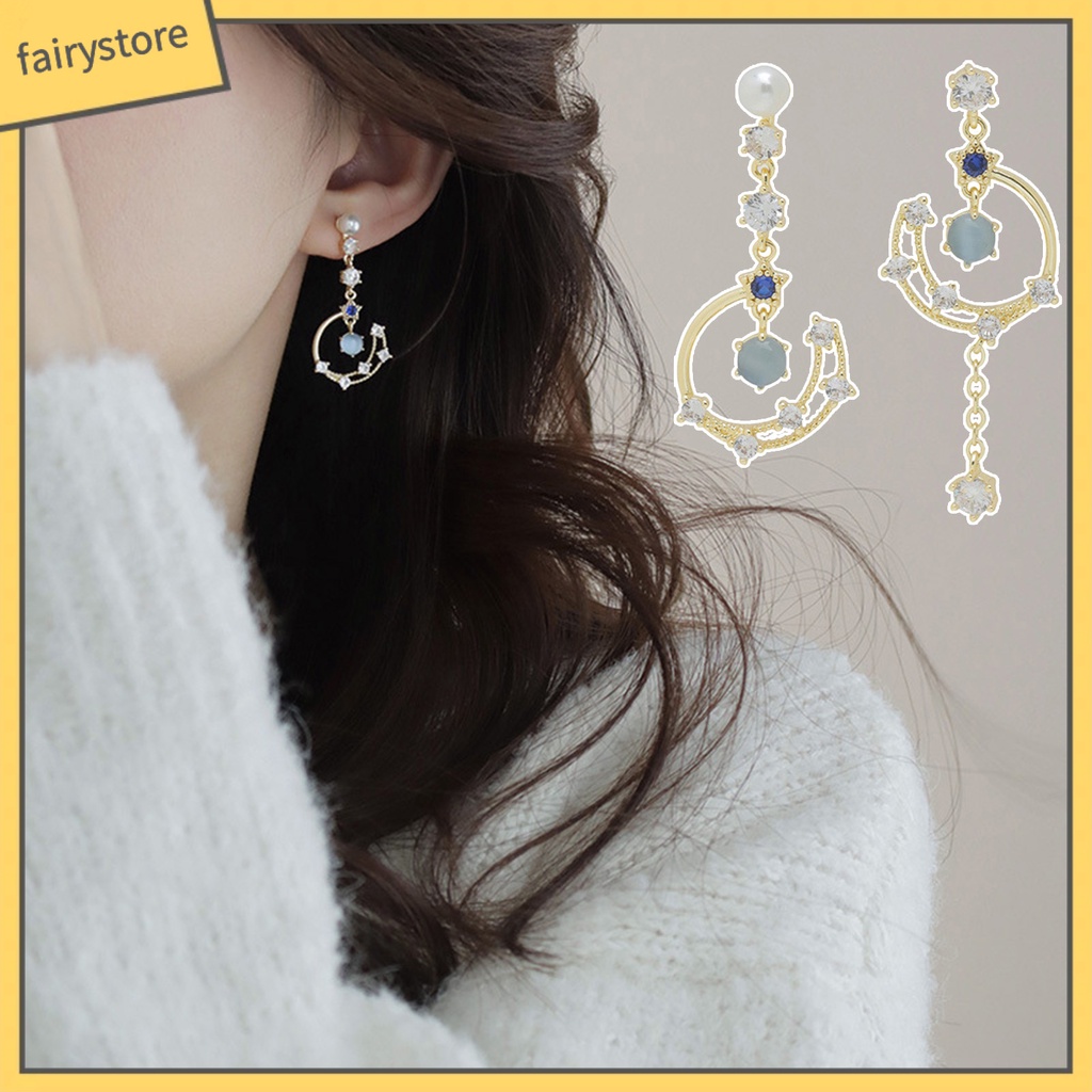 1 Đôi Bông Tai Hợp Kim Dáng Dài Đính Đá Màu Sắc Không Đối Xứng Dành Cho Nữ