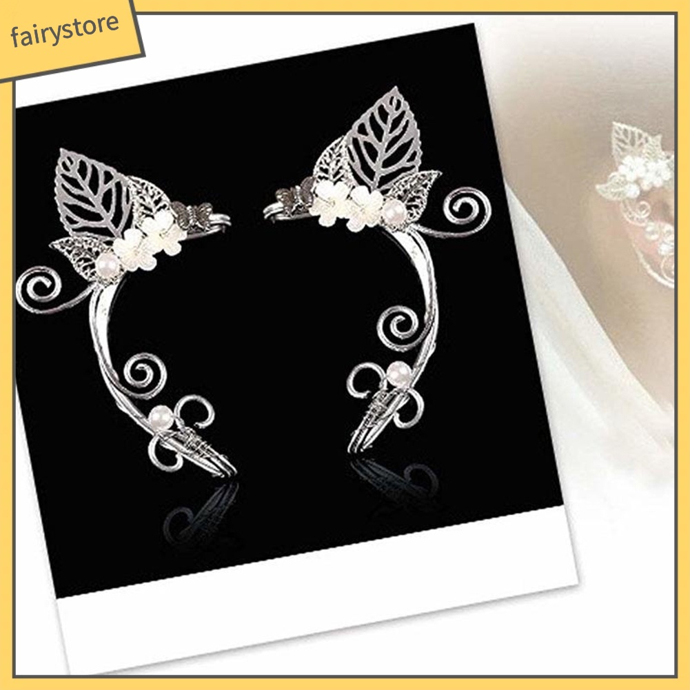 1 Khuyên Vành Tai Hình Hoa Lá Đính Ngọc Trai Nhân Tạo Thời Trang