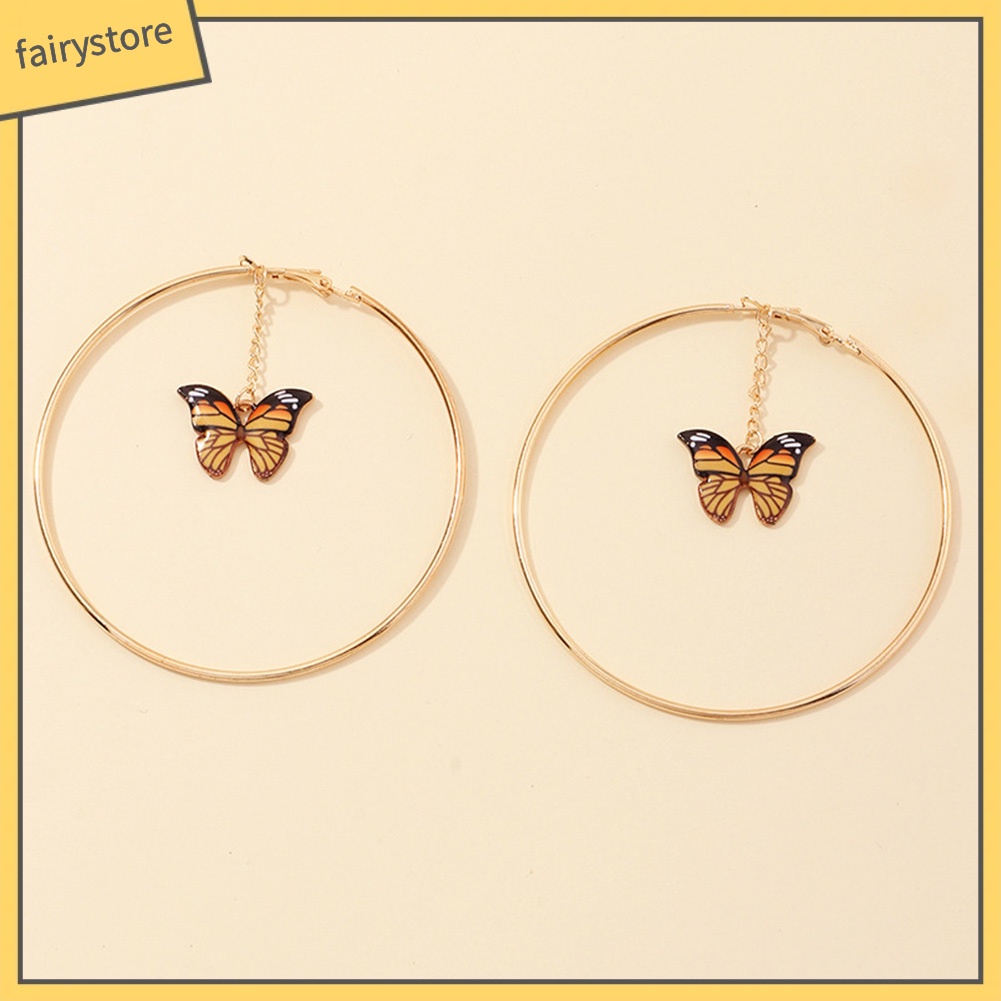 Khuyên Tai Dạng Vòng Lủng Lẳng Mặt Bướm Dây Xích Lớn Thanh Lịch Cho Nữ