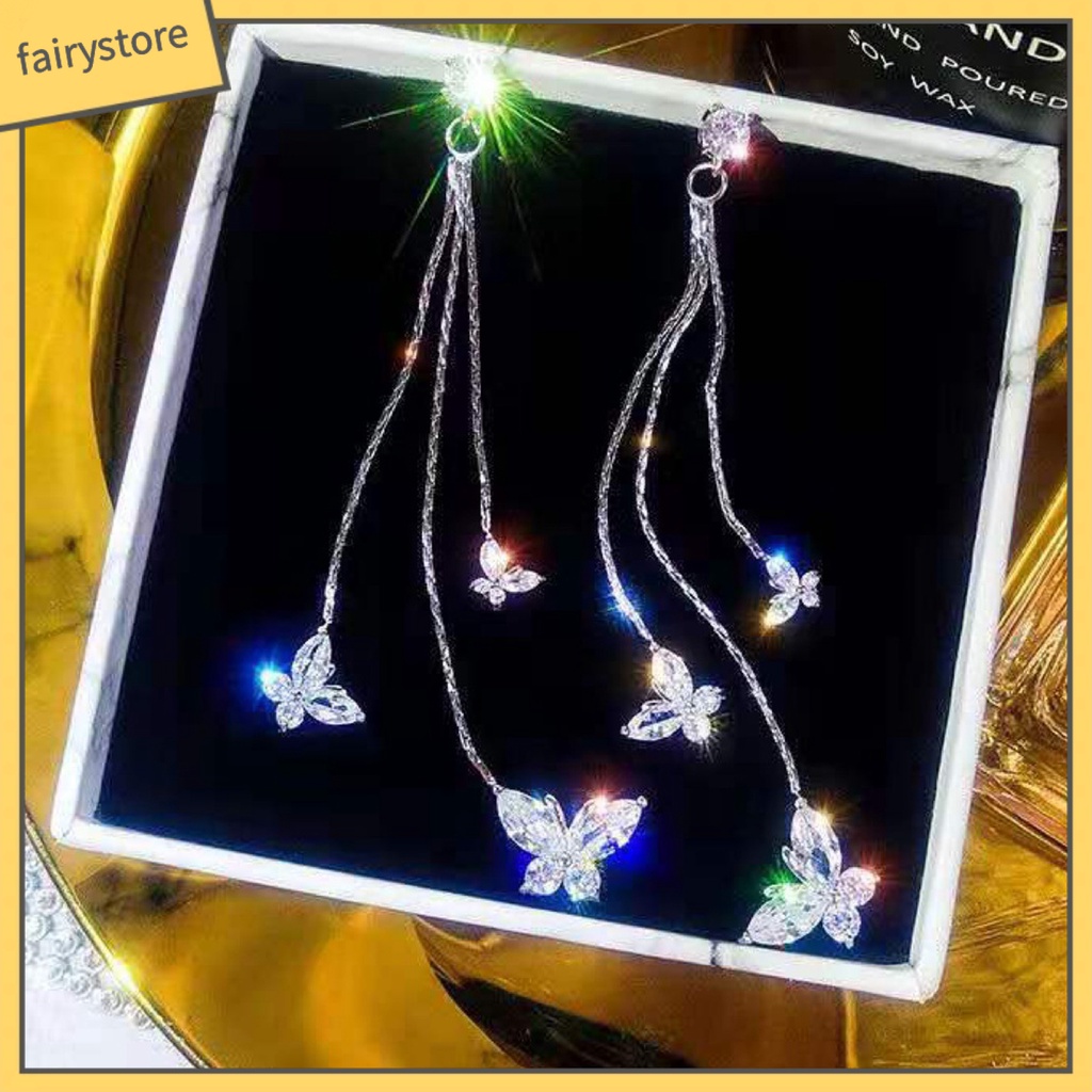 1 Đôi Bông Tai Hình Bướm Đính Đá Zircon Lấp Lánh Phong Cách Bohemia Dành Cho Nữ