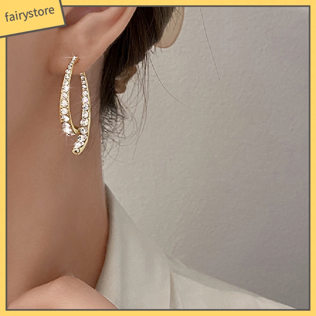 [FRO] Bông Tai Đính Đá Hình Mặt Trăng Vòng Cung Tinh Tế Lấp Lánh Cho Nữ