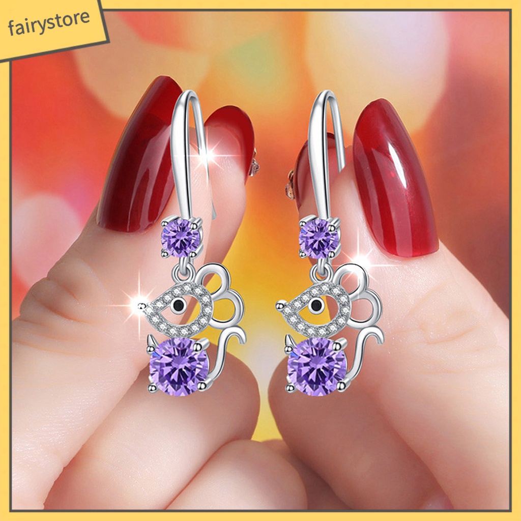 Khuyên Tai Hợp Kim Hình Chuột Đính Đá Thời Trang Cho Nữ