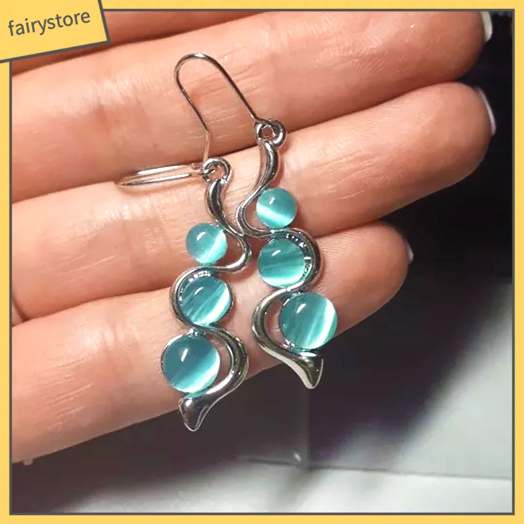 Khuyên Tai Dạng Móc Mặt Cong Đính Đá Opal Nhân Tạo Thời Trang Cho Nữ