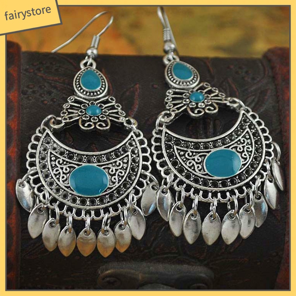 Bông Tai Hình Học Đính Đá Nhân Tạo Phong Cách Bohemian Dành Cho Nữ