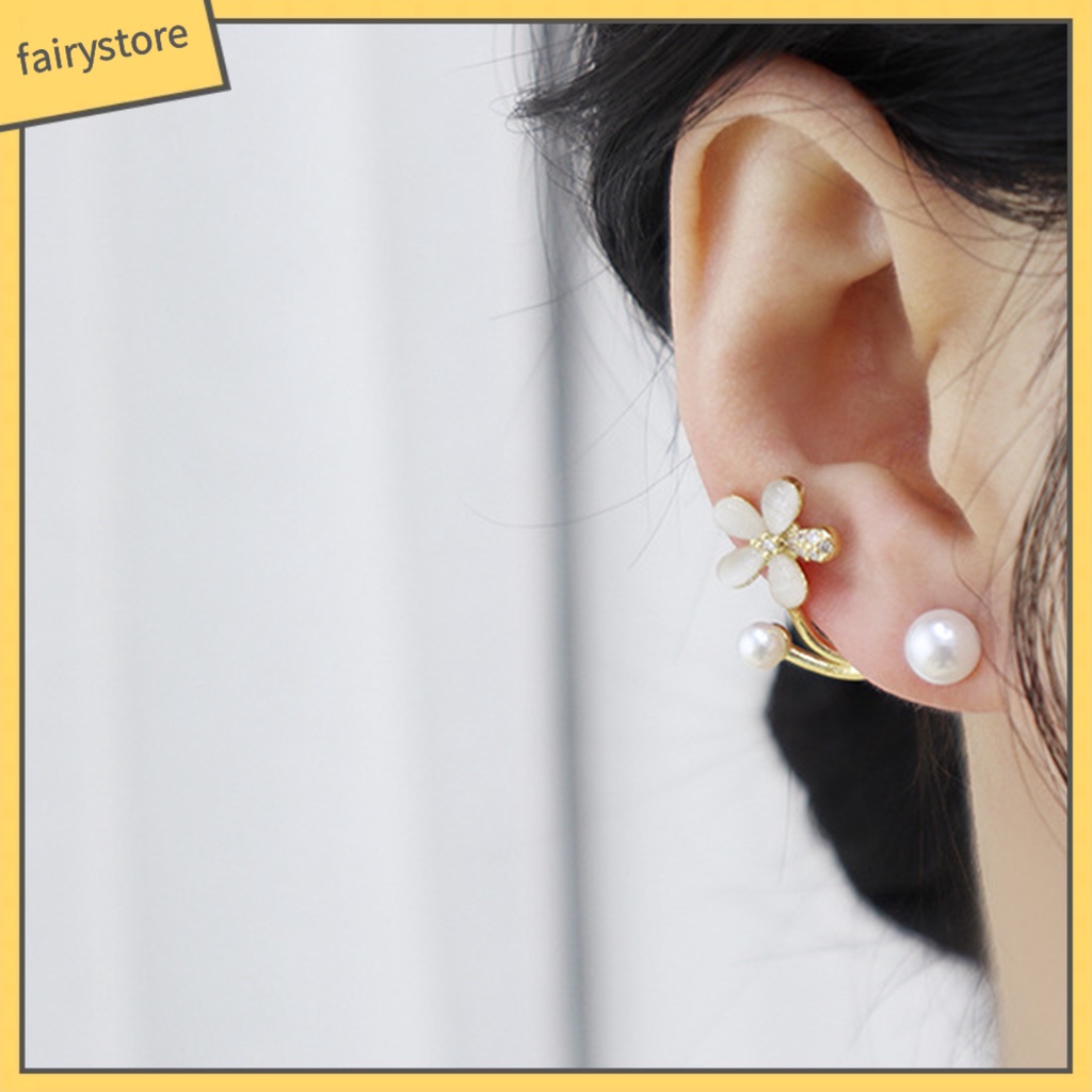 1 Đôi Bông Tai Hình Hoa Đính Ngọc Trai Nhân Tạo Phong Cách Hàn Quốc Dành Cho Nữ