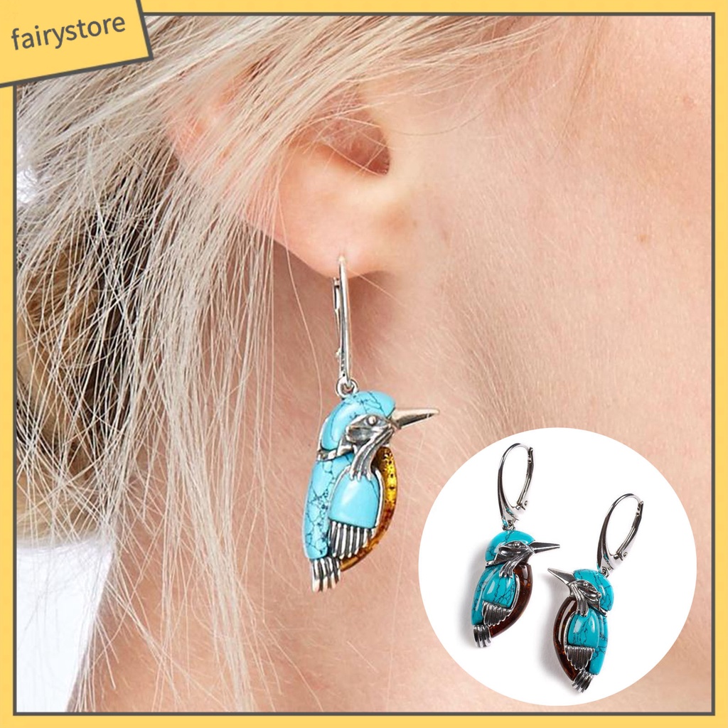 1 Đôi Bông Tai Hình Chim Tự Nhiên Phong Cách Vintage Dành Cho Nữ