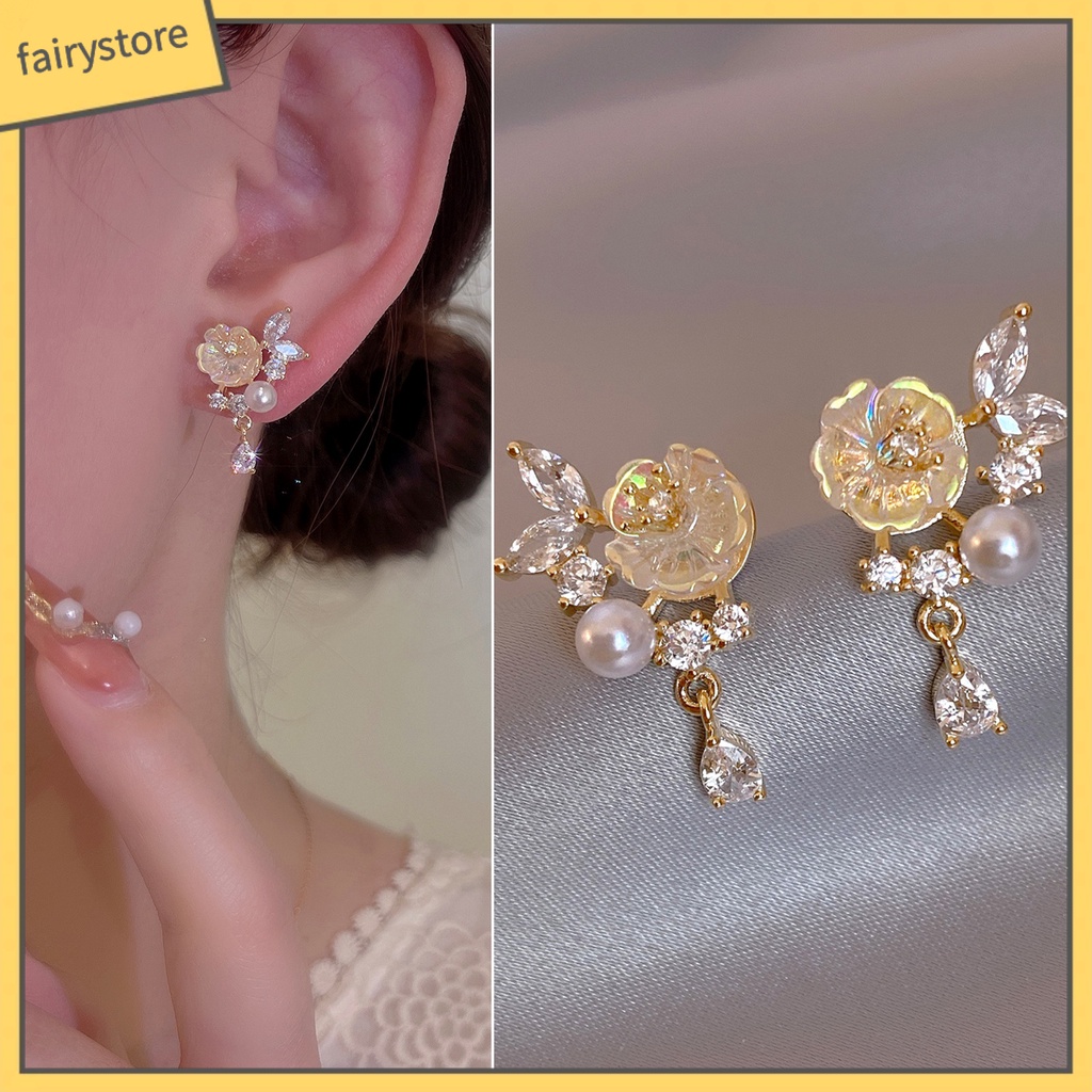 1 Đôi Bông Tai Hình Hoa Đính Ngọc Trai Nhân Tạo Thời Trang
