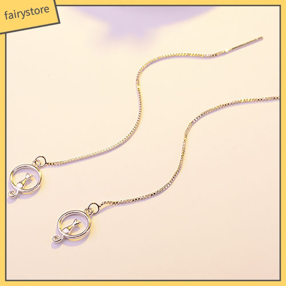 Bông Tai Chuỗi Dài Hình Mèo Dễ Thương Thanh Lịch Dành Cho Nữ