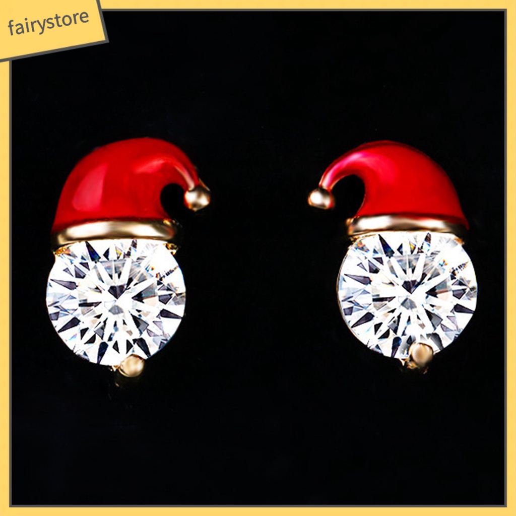 1 Đôi Bông Tai Hình Nón Giáng Sinh Đính Đá Thời Trang Dành Cho Nữ