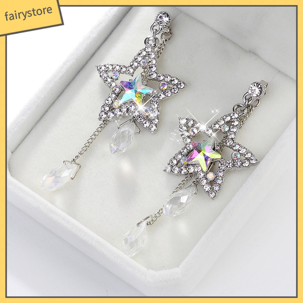 Bông Tai Dáng Dài Đính Đá Zircon Hình Ngôi Sao Phối Tua Rua Thời Trang Cho Nữ