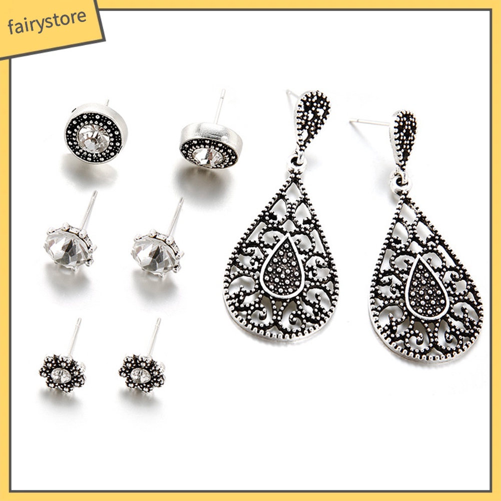 Bộ Khuyên Tai Đính Đá Hình Giọt Nước Phong Cách Boho Cổ Điển