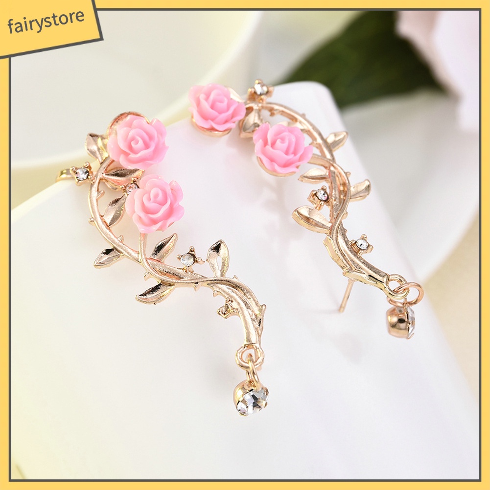 Khuyên Vành Tai Hình Hoa Hồng Đính Đá Thời Trang Cho Nữ