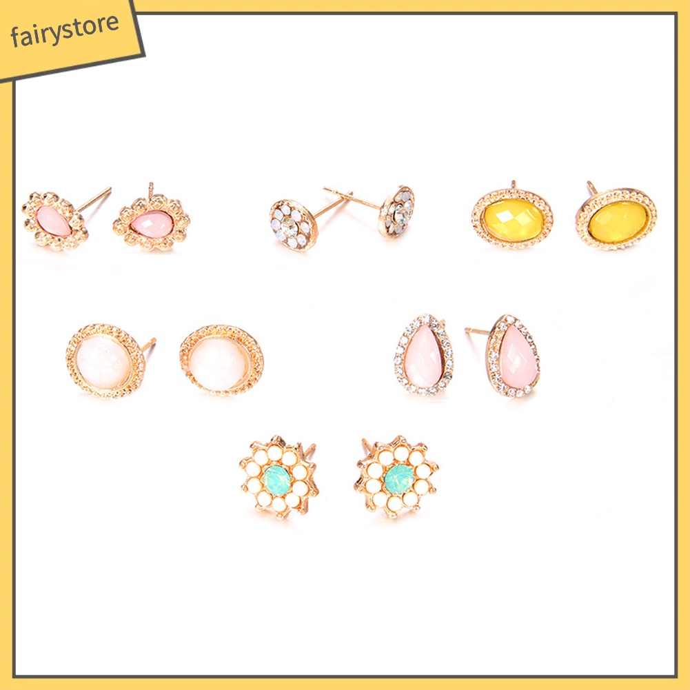 6 Đôi Bông Tai Đính Đá Thời Trang Nữ Tính