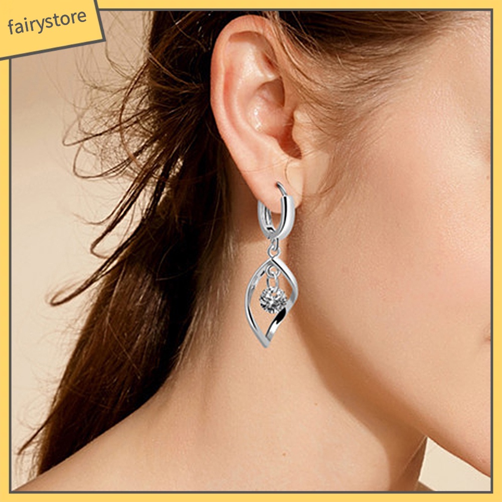 Bông Tai Hình Giọt Nước Đính Đá Zircon Lấp Lánh Cho Nữ