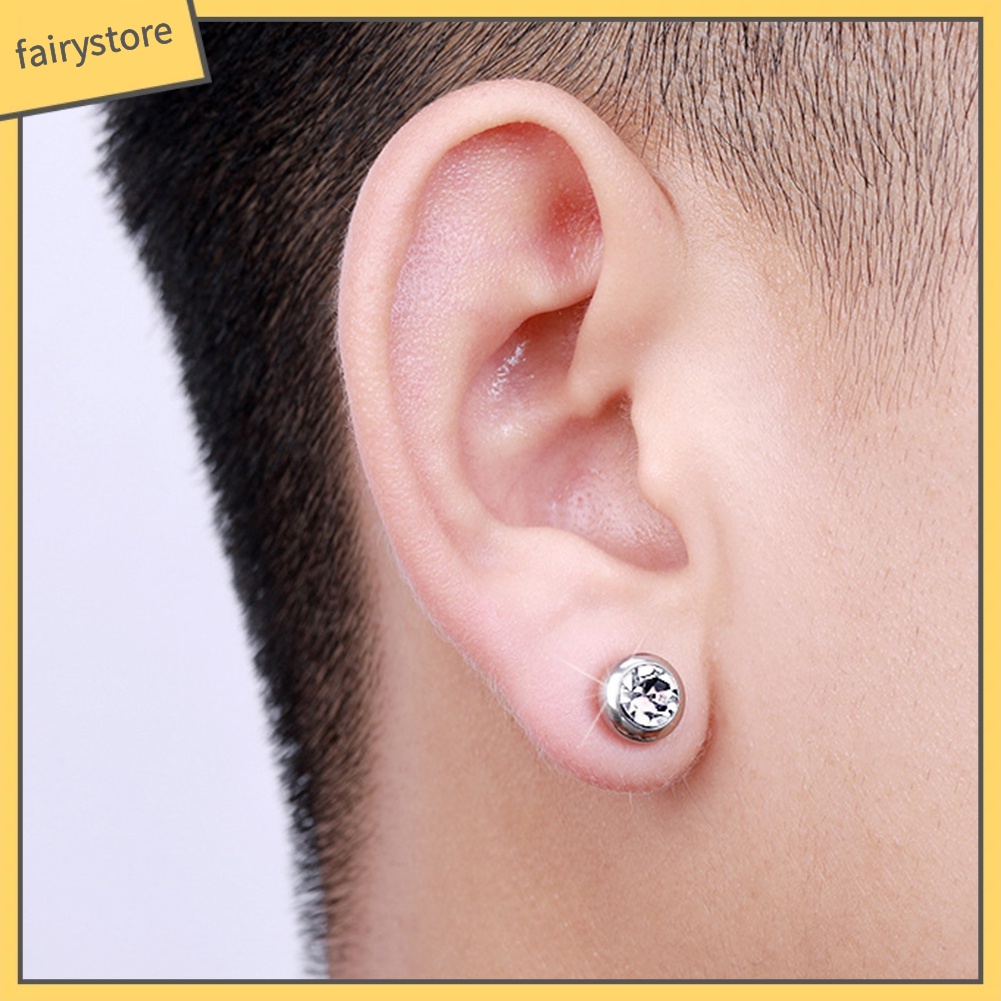 Bông Tai Helix Bằng Thép Không Gỉ Đính Kim Cương Giả Unisex