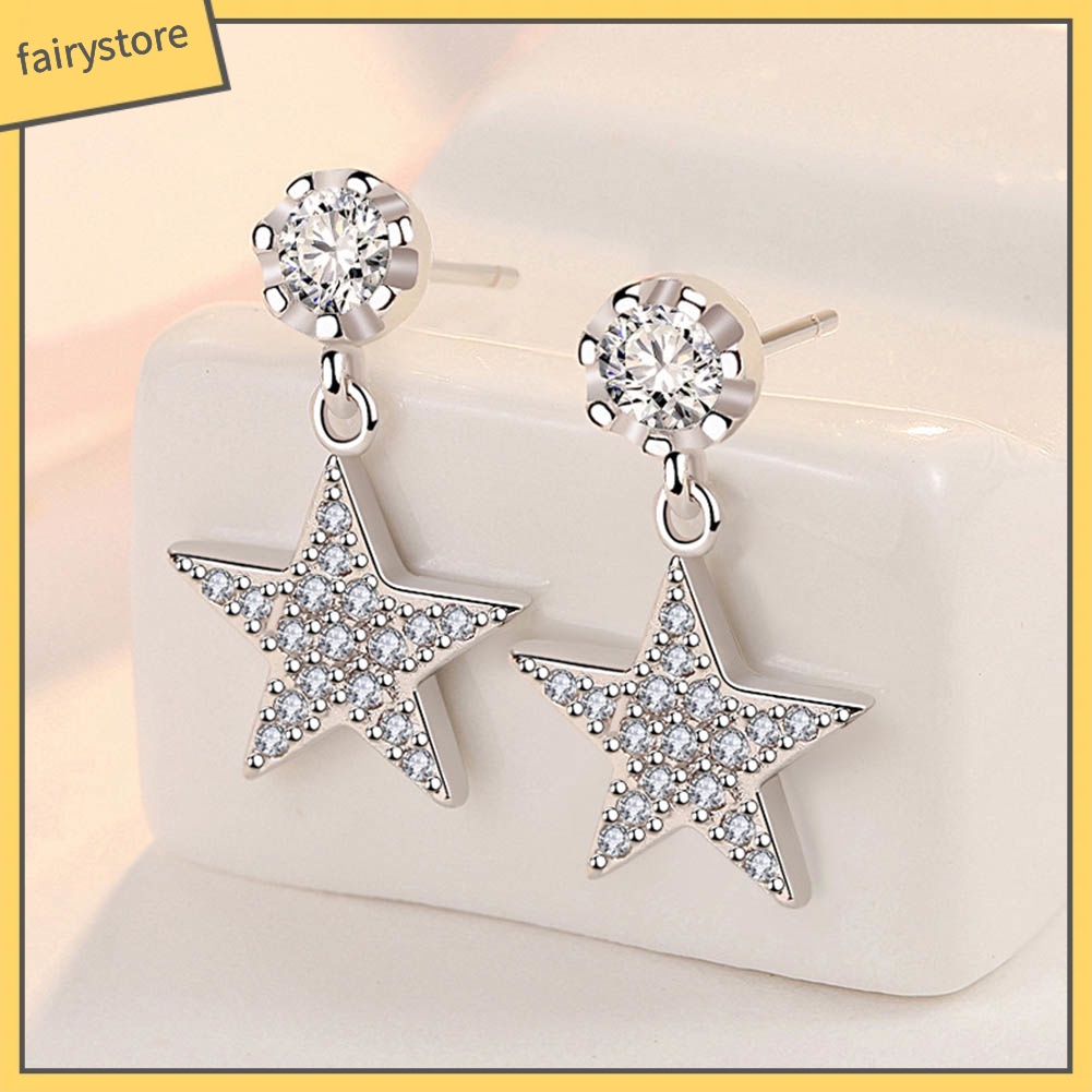 Bông Tai Hình Ngôi Sao Năm Cánh Đính Đá Zircon Thời Trang