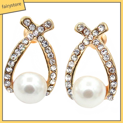 Đôi Bông Tai Chữ Thập Đính Ngọc Trai Giả Thời Trang