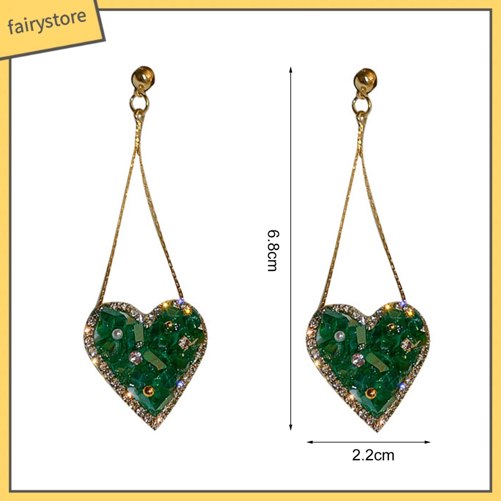 1 Đôi Bông Tai Hình Trái Tim Đính Pha Lê Lấp Lánh