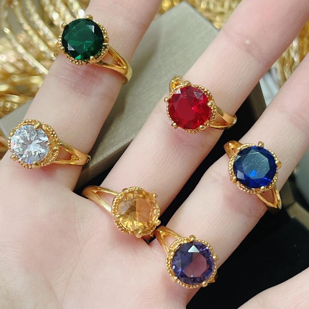 Nhẫn đồng đeo bền một hột màu (6 màu)