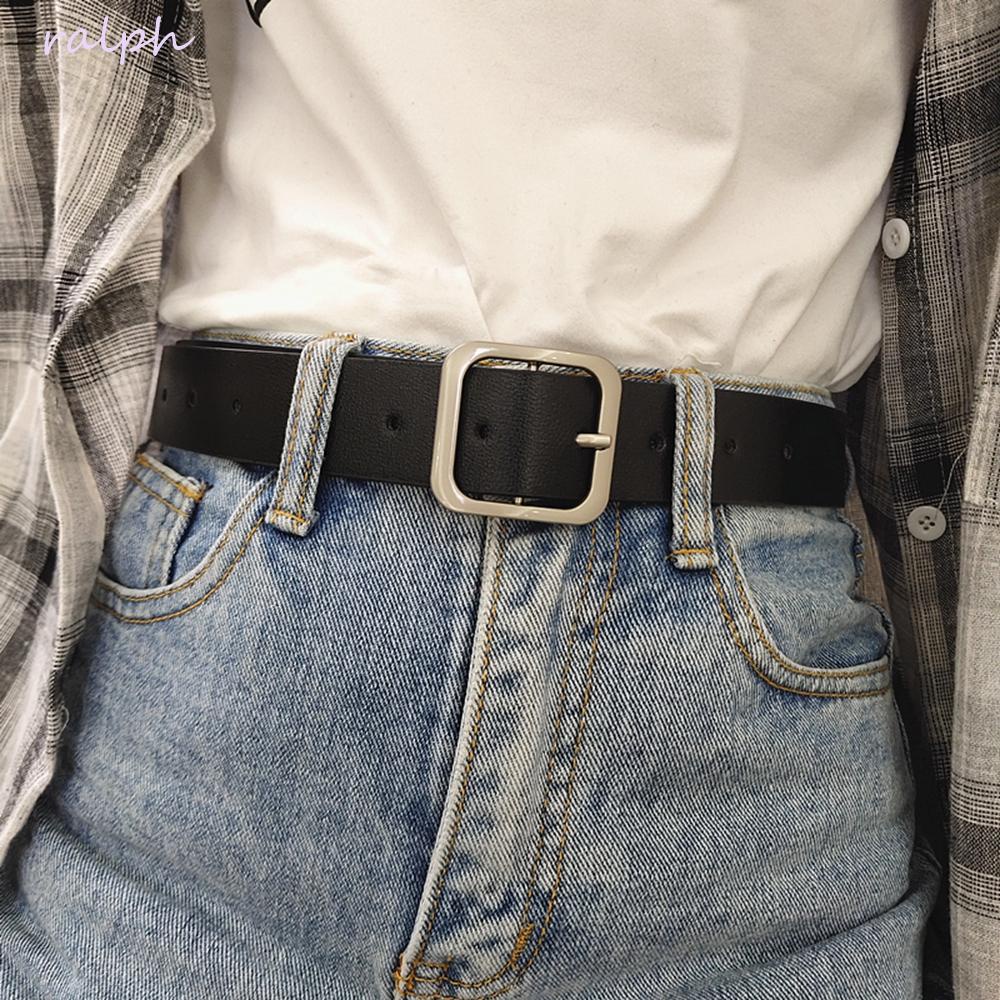 Thắt Lưng Da Unisex Khóa Kim Loại Màu Đen Phong Cách Hàn Quốc