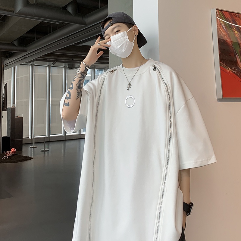 Áo Thun Tay Ngắn Phối Khóa Kéo Đôi Phong Cách Thời Trang Unisex