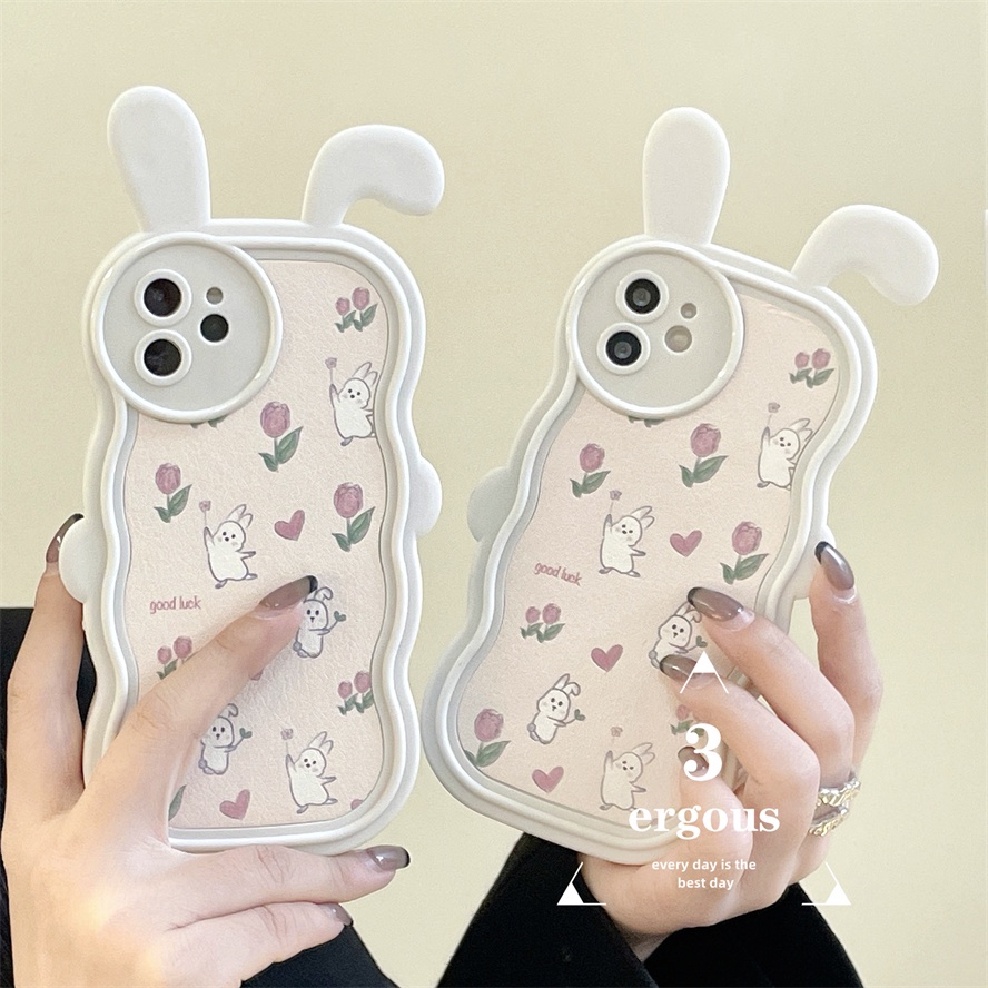 Ear CaseỐp Điện Thoại TPU Mềm Họa Tiết Hoa Và Thỏ Cho IPhone 14 13 12 11 Pro Max X XR Xs Max