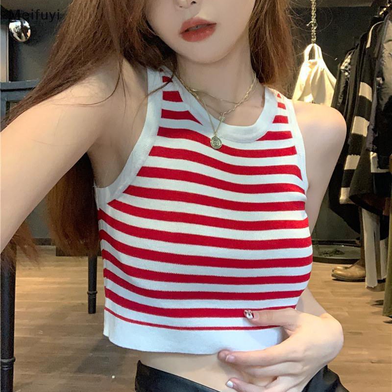 Áo Hai Dây Cổ Tròn Họa Tiết Kẻ Sọc Thời Trang Mùa Hè Quyến Rũ Cho Nữ