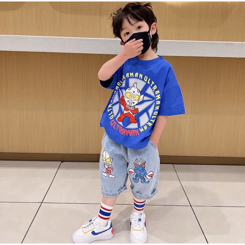 Set Đồ 2 Món Áo Thun + Quần Short Jean Thời Trang Mùa Hè Hàn Quốc Chất Lượng Cao Cho Bé Trai 1-10 Tuổi Angugu 2023
