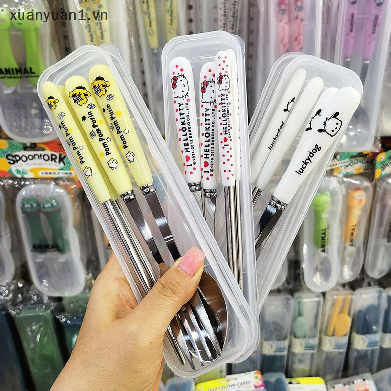 Xuan Kawaii Sanrio Hellokitty Kuromi My Melody Bộ Dụng Cụ Ăn Uống Di Động Cho Trẻ Em VN