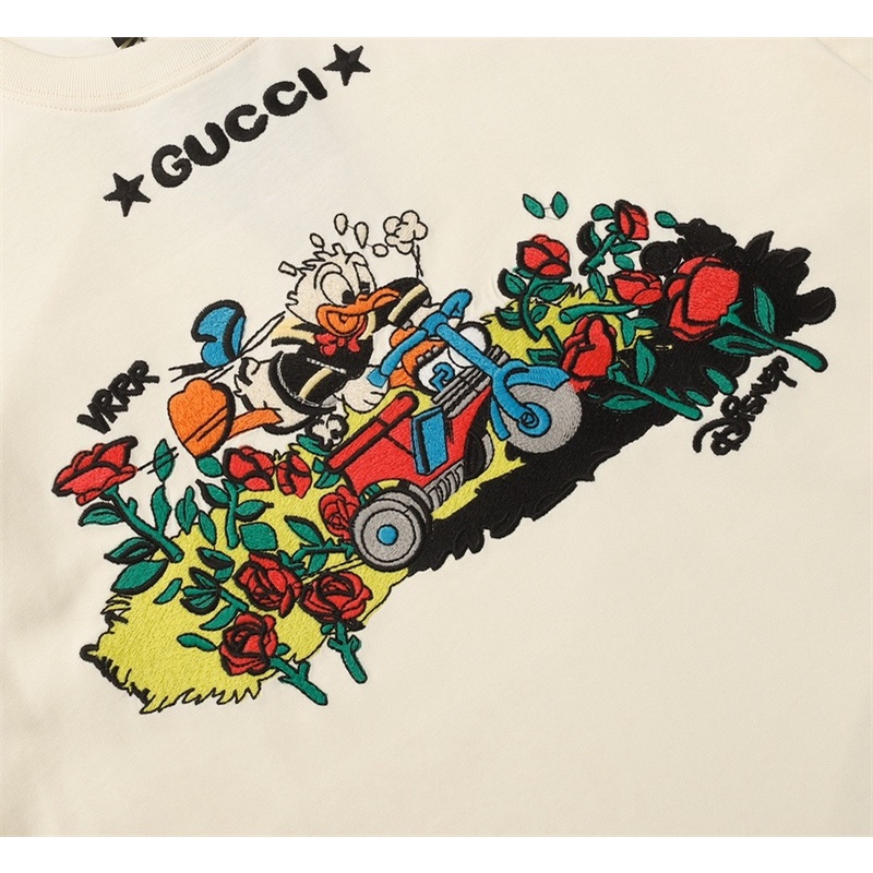 Áo Thun Tay Ngắn Thêu Họa Tiết Vịt Donald / Hoa Hồng Thời Trang