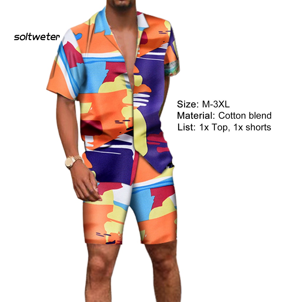 Bộ Trang Phục 2 Mảnh Gồm Áo Sơ Mi Cổ Bẻ In Họa Tiết Nhiều Màu + Quần Short Phong Cách Hawaii Cho Nam