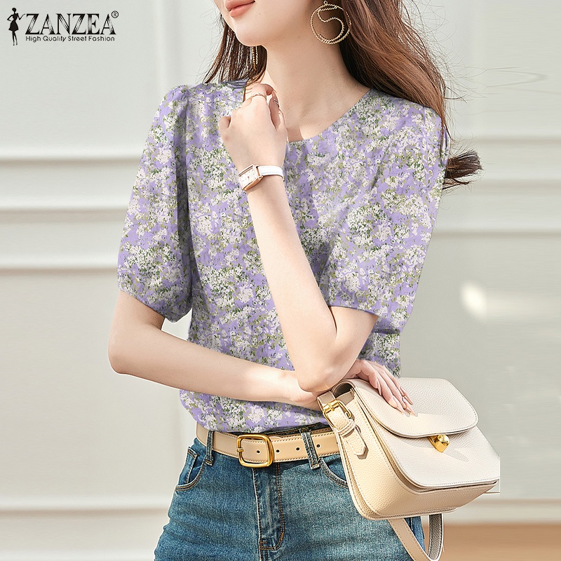 Zanzea Áo Thun Nữ Ngắn Tay Cổ Tròn In Hoa Thời Trang