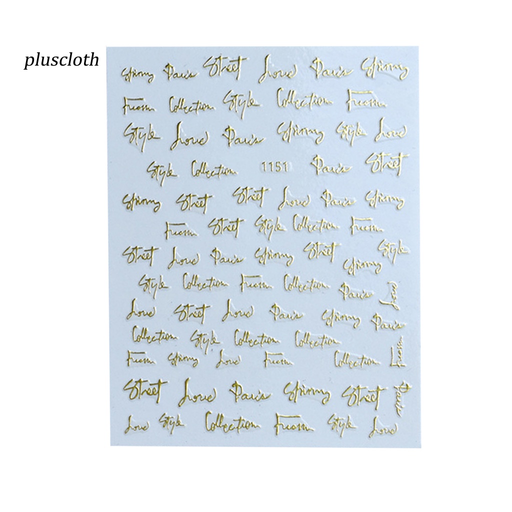 &lt; Pluscloth &gt; Miếng Dán Trang Trí Móng Tay Nghệ Thuật Nhiều Kiểu Chữ Cái Trượt Ba Chiều Lấp Lánh DIY