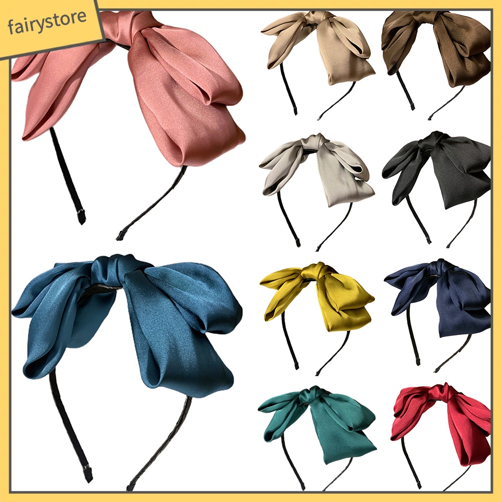 Băng Đô Nơ Cài Tóc Màu Trơn Phong Cách Vintage Thời Trang Cho Nữ