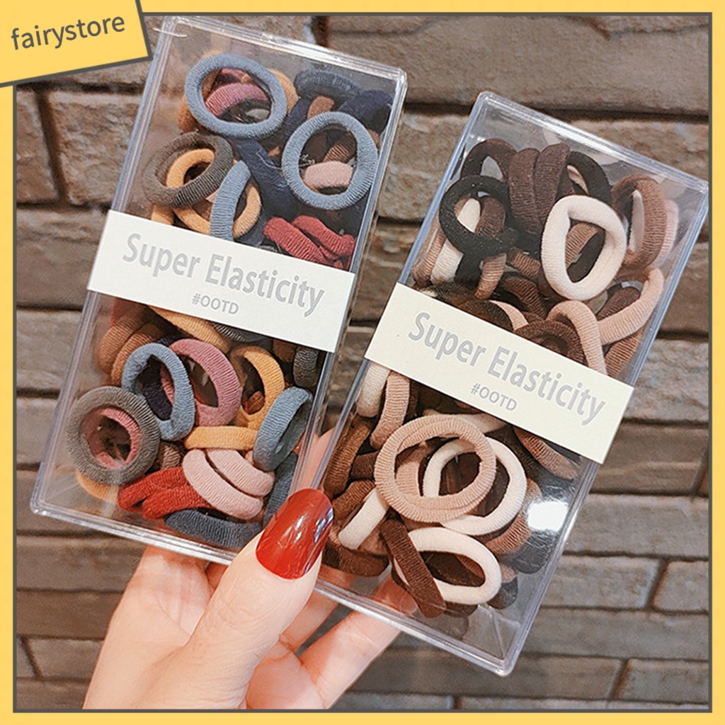 1 Hộp 80 Dây Cột Tóc Màu Trơn Độ Co Giãn Cao Chống Rơi Lâu Trôi