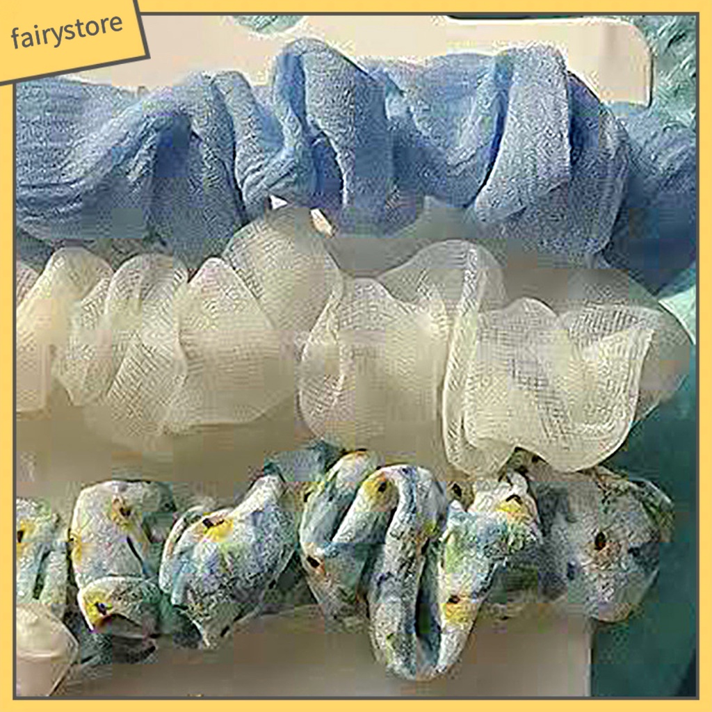 Set 3 Dây Buộc Tóc Cao Su Bọc Vải Chiffon Co Giãn In Họa Tiết Hoa Tươi Mới