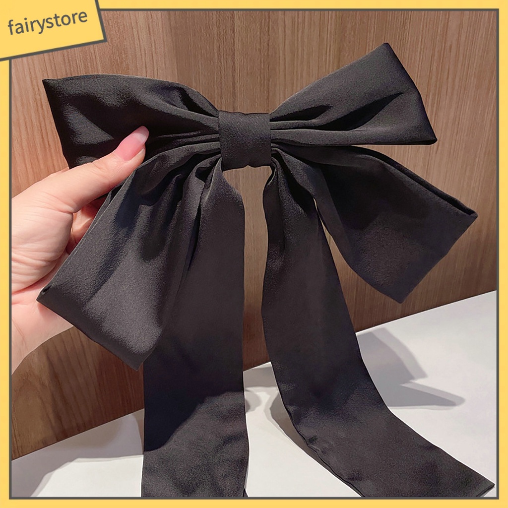 Kẹp Tóc Hình Nơ Hai Lớp Mềm Mại Chống Trượt Màu Trơn Kích Thước Lớn Phong Cách Công Chúa Dành Cho Nữ