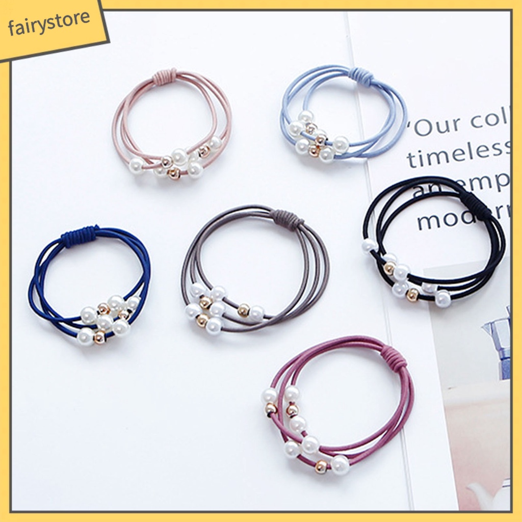 Dây Cột Tóc Cao Su Co Giãn Đính Ngọc Trai Giả Nhiều Lớp