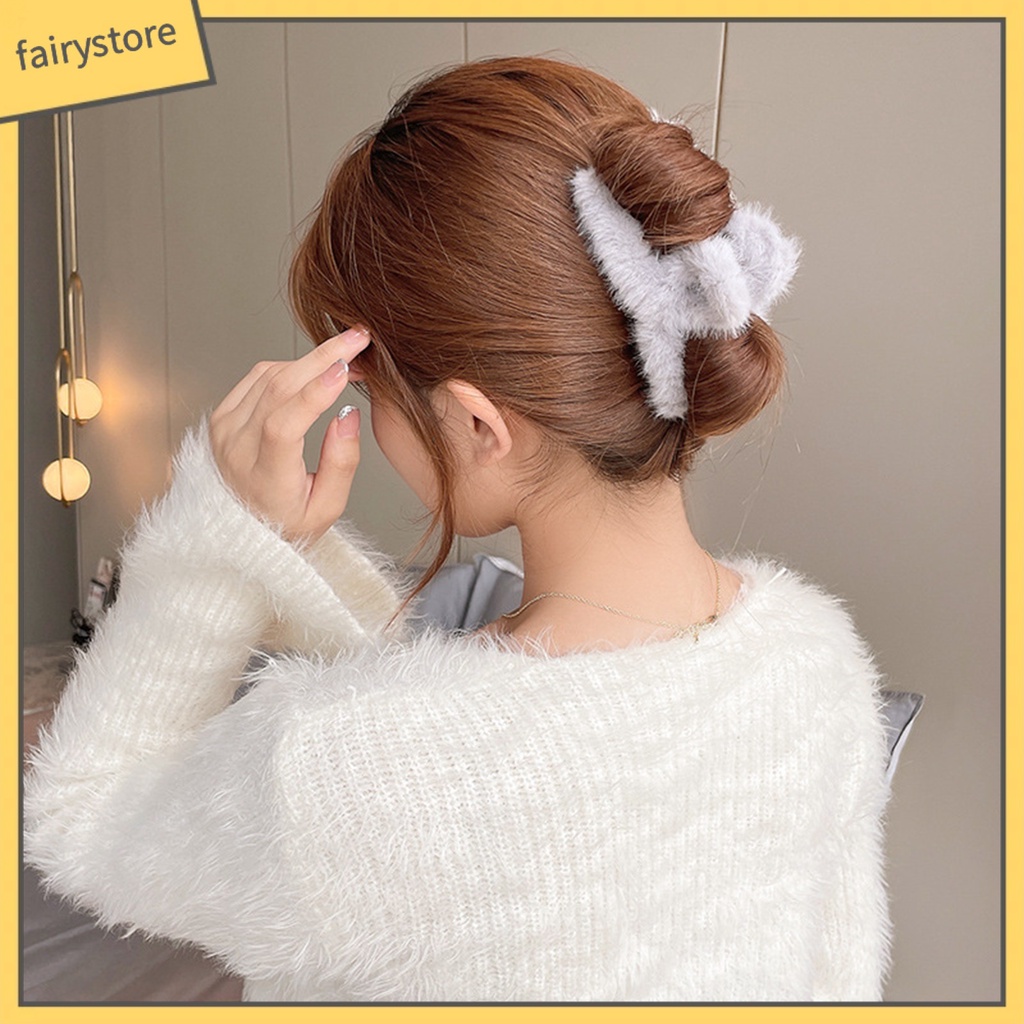 Kẹp Tóc Càng Cua Phủ Lông Màu Trơn Chống Trượt Thời Trang Thu Đông Cho Nữ