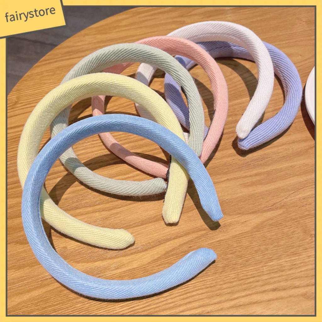 Băng Đô Cài Tóc Bản Rộng Tăng Chiều Cao Bằng Xốp Chống Trượt Màu Trơn Có Gân