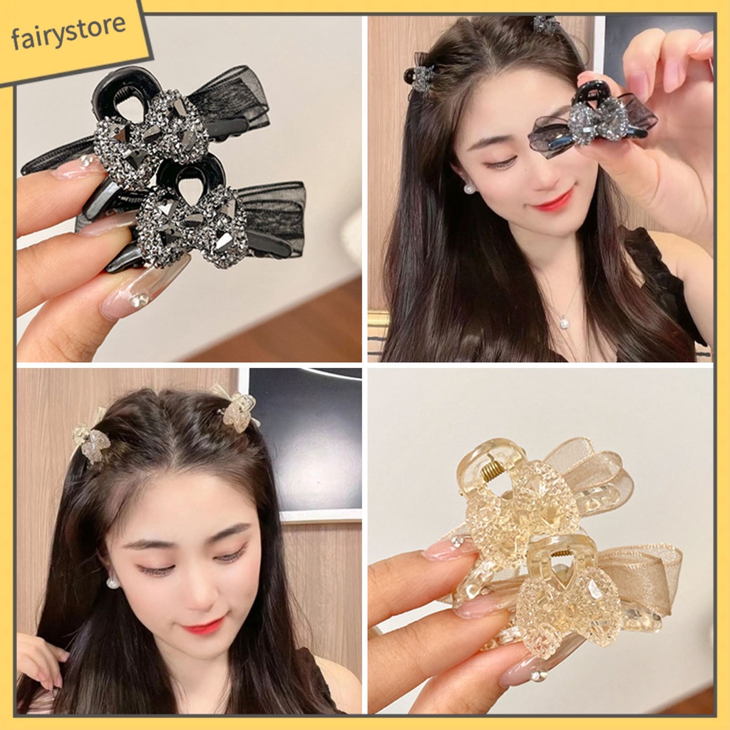[FRO] Kẹp Tóc Hình Nơ Hai Mặt Đính Đá Nhỏ Co Giãn Chống Trượt Trang Trí Tóc Tạo Kiểu Dành Cho Nữ