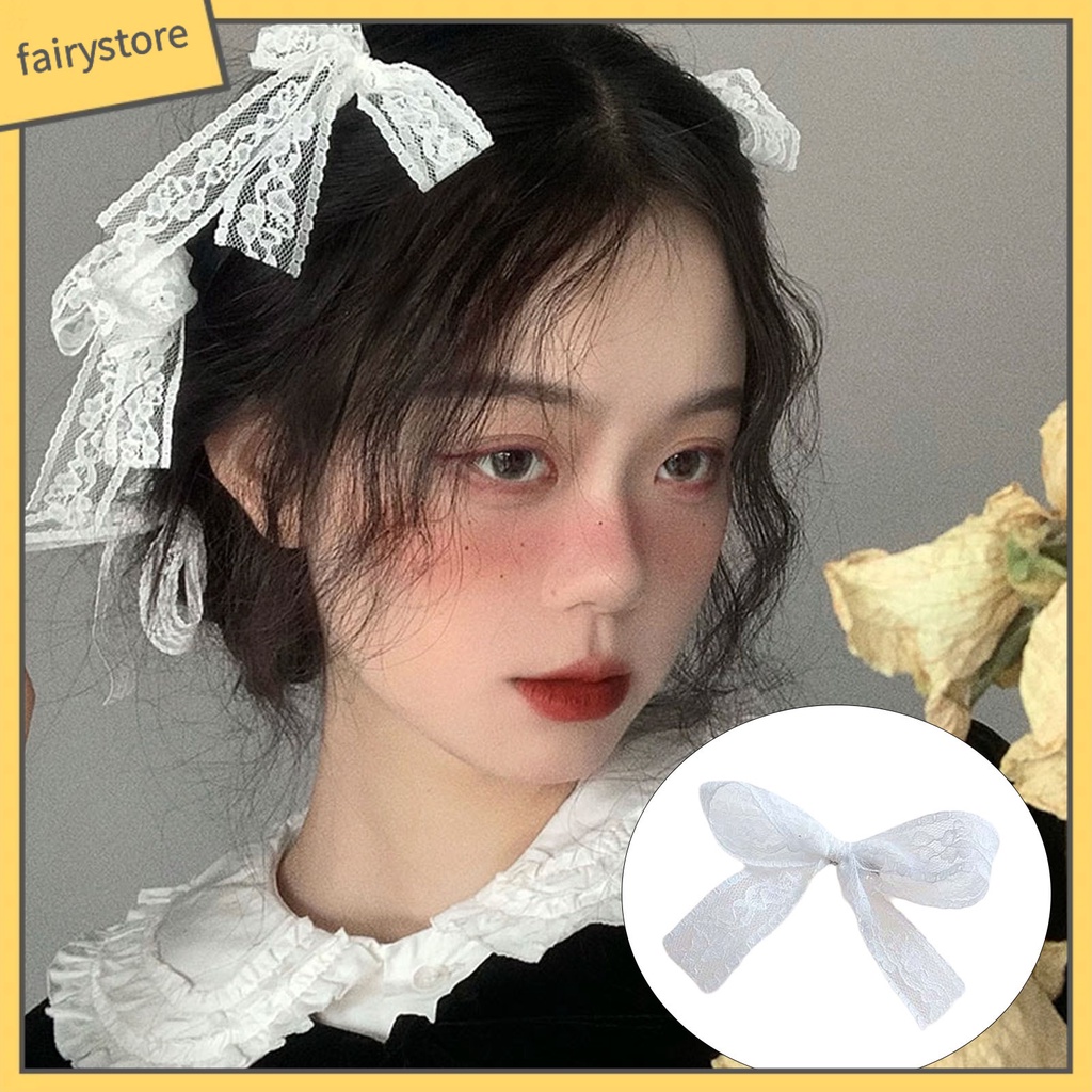 Set 3 / 4 / 6 Kẹp Tóc Nơ Phối Ren Thêu Họa Tiết Phong Cách Lolita Cho Nữ