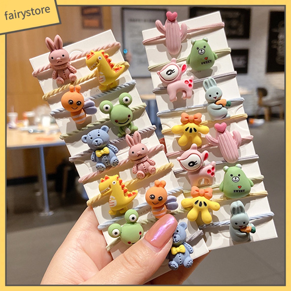 Set 10 Dây Cột Tóc Họa Tiết Động Vật / Trái Cây Hoạt Hình Dễ Thương