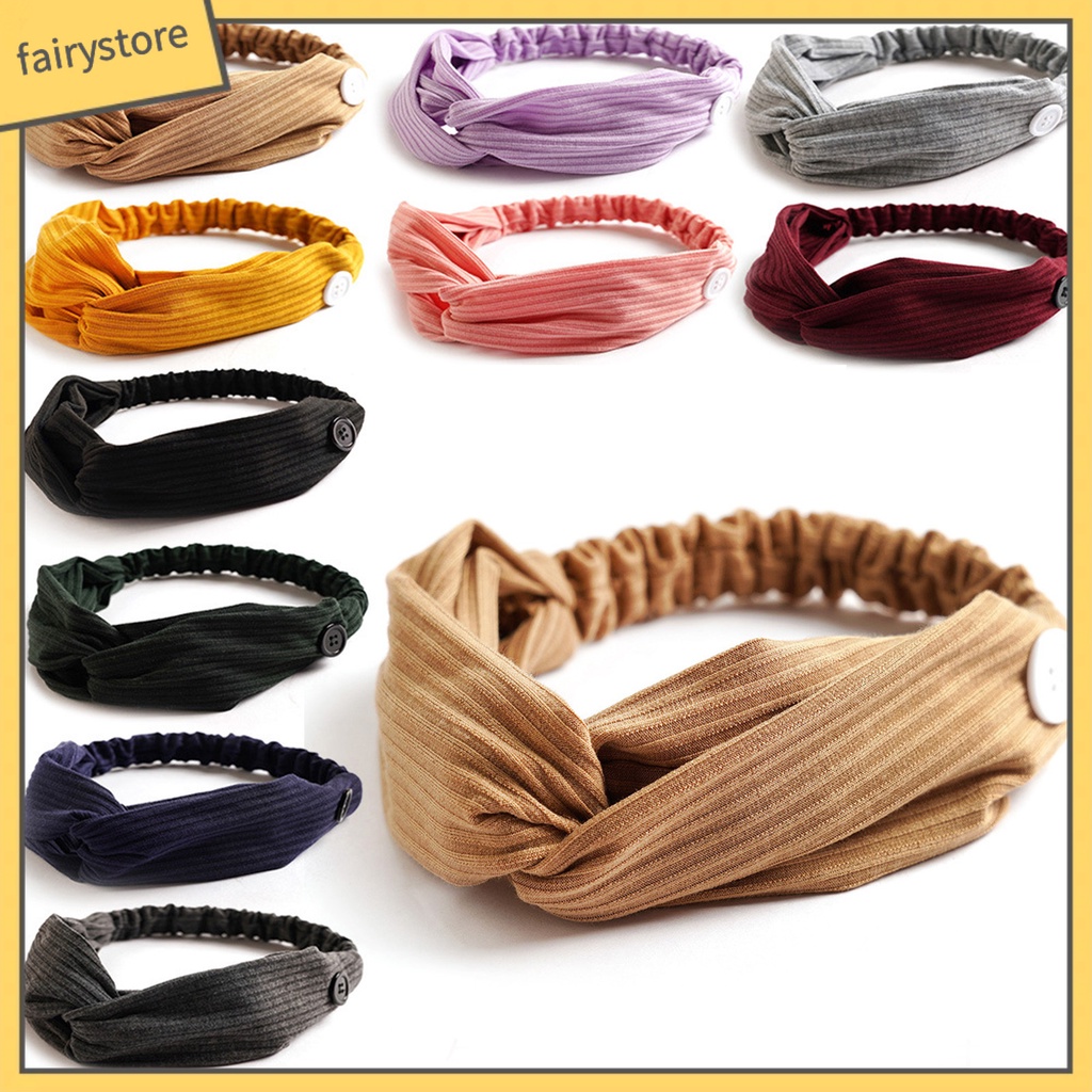 Băng Đô Thắt Nút Co Giãn Tốt Màu Trơn Xinh Xắn Cho Nữ