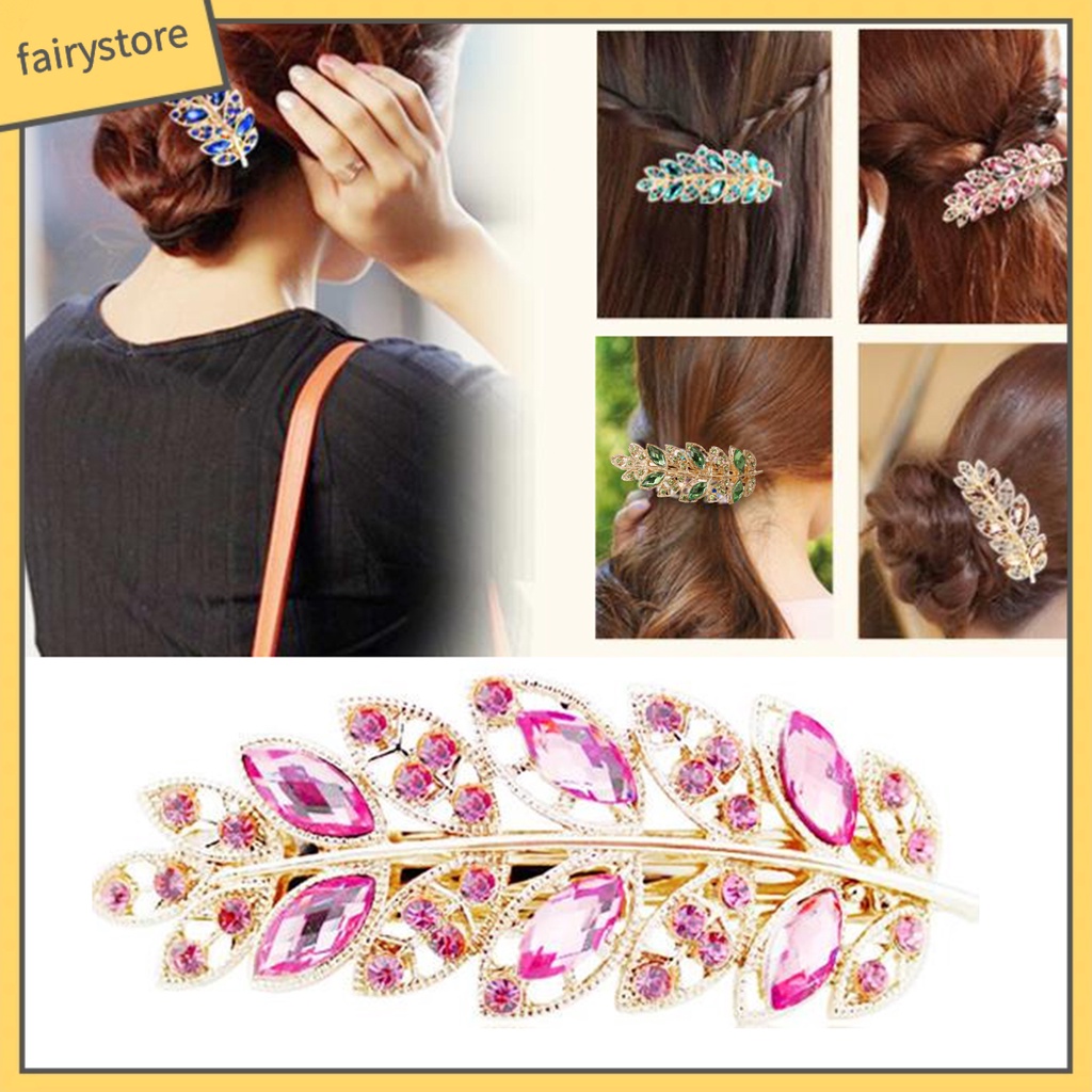 Kẹp Tóc Hợp Kim Hình Chiếc Lá Đính Đá Pha Lê Thời Trang Cho Nữ