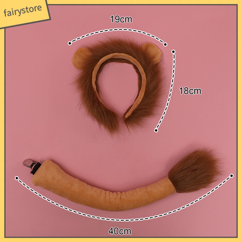 1 Bộ Băng Đô Và Đuôi Sư Tử Bằng Vải Bông Mềm Mại Co Giãn Chống Trượt Hóa Trang Cho Bé