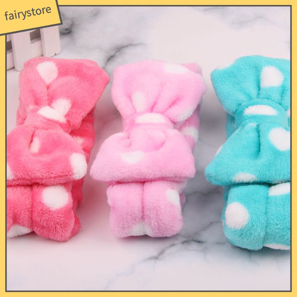 Băng Đô Cài Tóc Lông Cừu San Hô Co Giãn Đính Nơ Lớn Dễ Thương Cho Nữ Rửa Mặt